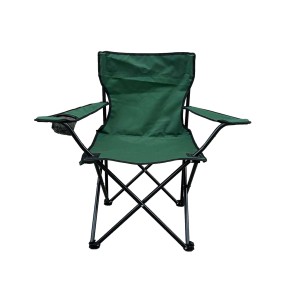 Sedia da campeggio verde t.b.t. con portabevande e telaio nero.