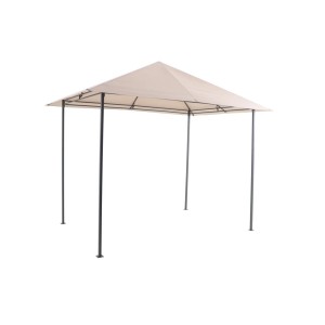 Gazebo beige con struttura nera. Ideale per giardino e terrazza.