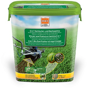 OBI 2 in 1 mix per scarificatura e risemina, 4 kg, per riparazione e rigenerazione del prato. Include fertilizzante per prato.