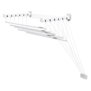 Stendibiancheria da parete t.b.t., bianco, estensibile con aste e fili per asciugare.