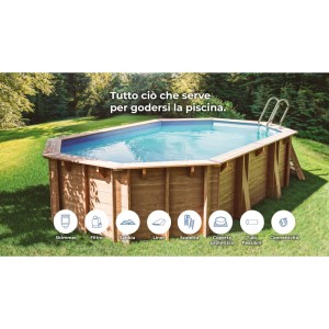 Piscina fuori terra in legno ovale Gre Bambu 2 da 535x335 H136 cm
