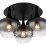 Plafoniera nera Globo Maxy con 3 paralumi in vetro fumé, Ø 45 cm.