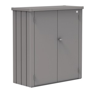 Casetta da giardino Biohort Romeo M, grigio quarzo. Armadio da giardino in metallo con doppia anta e maniglia.