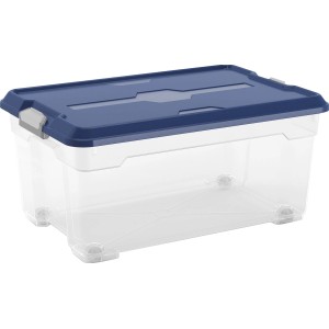 Contenitore multiuso trasparente OBI Cadiz L (42,5 l) con coperchio blu e ruote.