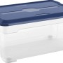 Contenitore multiuso trasparente OBI Cadiz L (42,5 l) con coperchio blu e ruote.