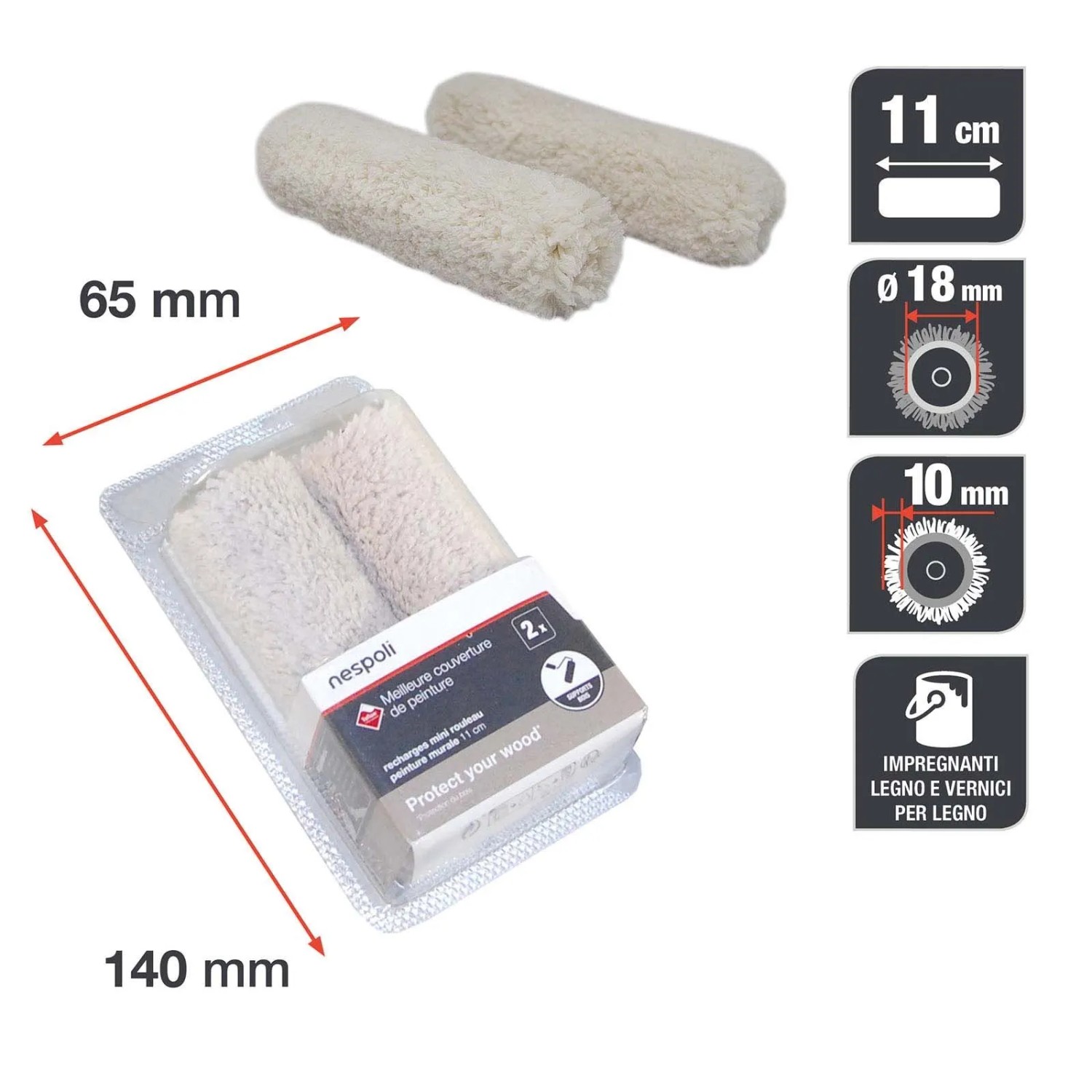 Nespoli 2 ricambi minirulli Teflon surface protector 11 cm - per prodotti a solvente