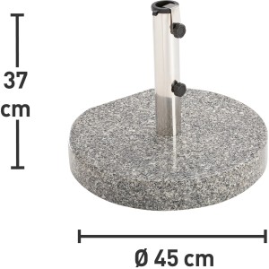 Supporto per ombrellone in granito con tubo in acciaio inox, diametro 45cm.