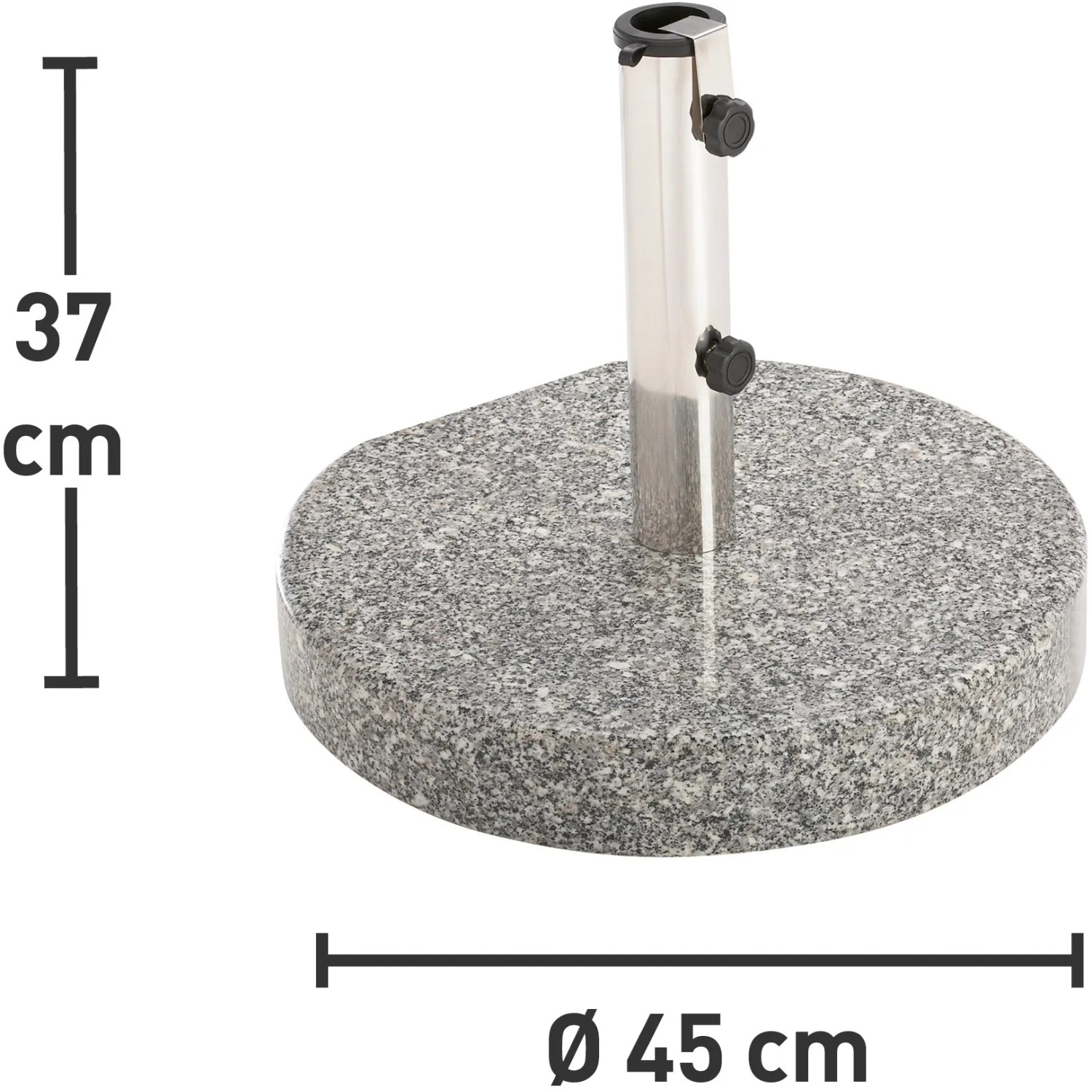 Supporto per ombrellone in granito con tubo in acciaio inox, diametro 45cm.