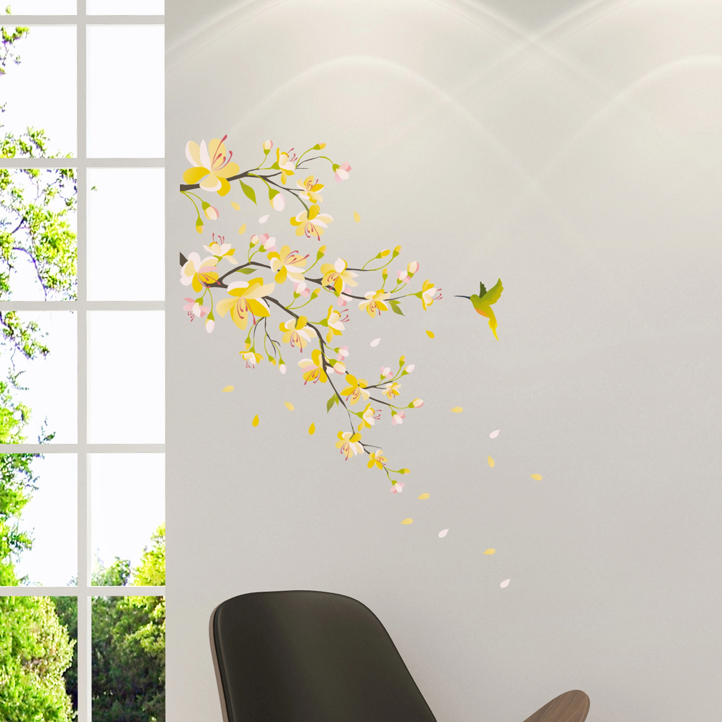 Adesivo decorativo per parete Yellow Branch 2 fogli 31x31 cm