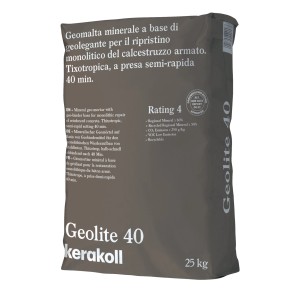 Sacco di Geolite 40 Kerakoll, geomalta minerale per il ripristino del calcestruzzo armato.