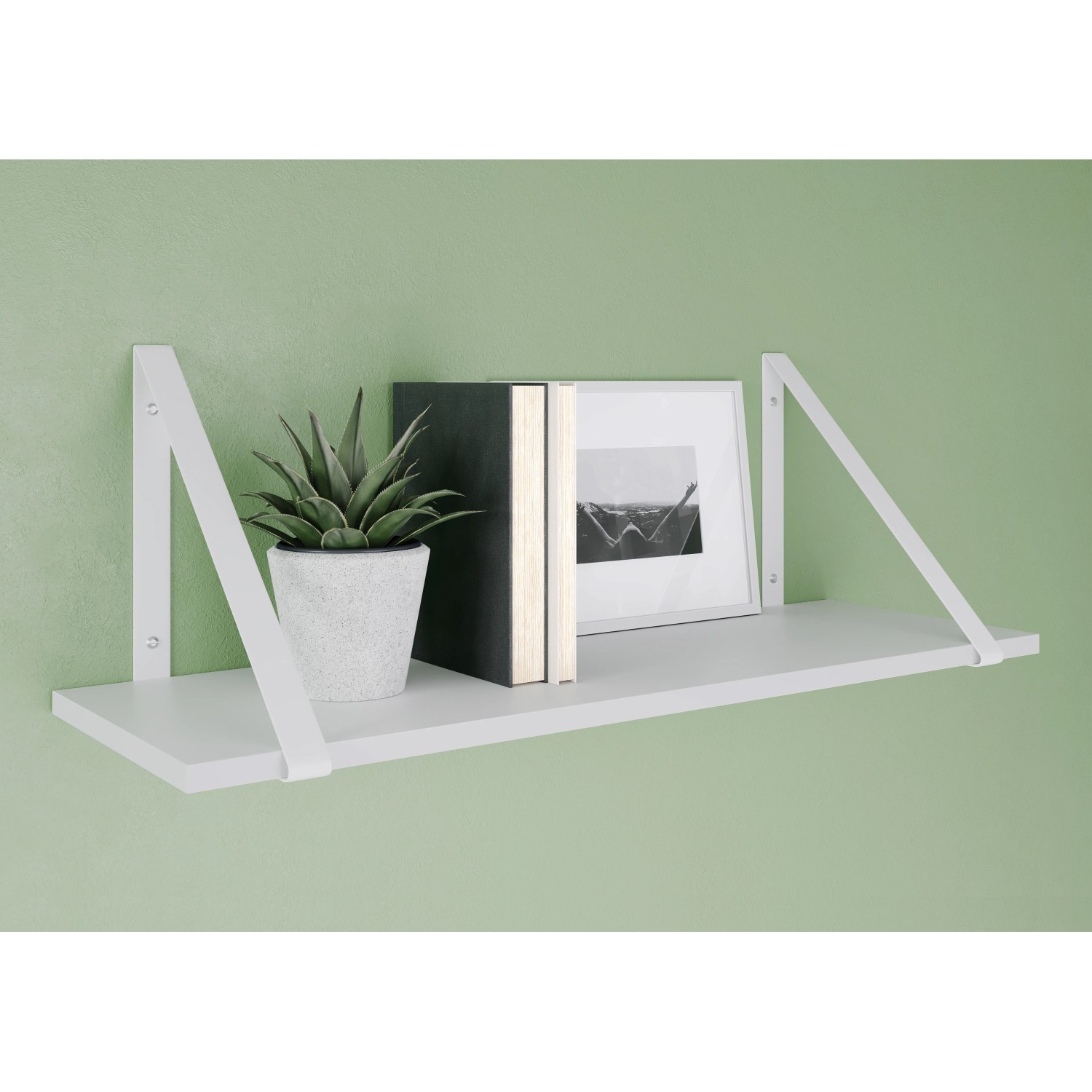 Mensola a muro con staffa triangolare bianca opaca, 27,2x27,2 cm, con elementi decorativi.