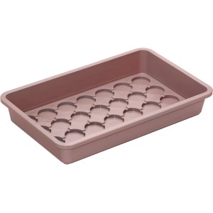 Vassoio universale per semina color tortora, 38x24x6 cm, con incavi rotondi per dischetti di torba.