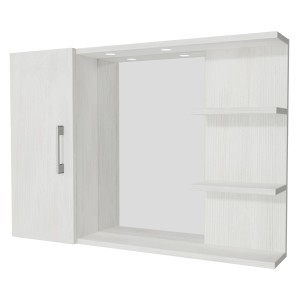 Mobile specchio bianco con anta, specchio e ripiani. Ideale per il bagno.