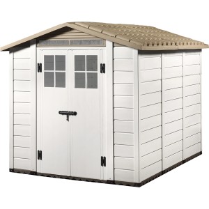 Casetta da giardino in plastica Garofalo Tuscany Evo 240 color crema con doppia porta e tetto a due falde.