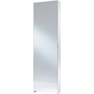 Scarpiera stretta bianca con frontale a specchio. Pratico mobile per scarpe.