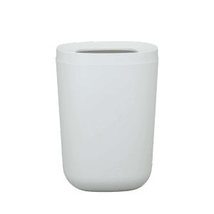 Cestino da bagno bianco con coperchio rimovibile.