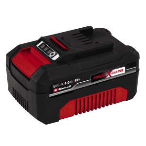 Batteria Einhell Power X-Change 18 V 4.0 Ah per elettroutensili, nera e rossa.