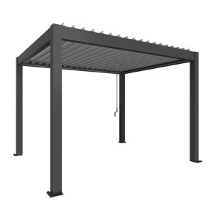 Pergola Biohort in grigio scuro/argento metallizzato: Copertura moderna per patio con lamelle regolabili.