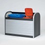 Biohort StoreMax 160 box da giardino in grigio scuro metallizzato con serranda e bidoni.