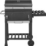 Grill a carbone Jamestown Jaxon grigio scuro con coperchio, termometro, ripiano laterale e ruote.