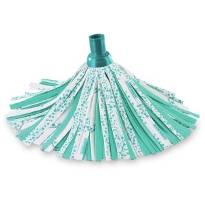Ricambio Leifheit Classic Mop Viscose Plus per dispositivi di pulizia, strisce in viscosa bianche e turchesi.