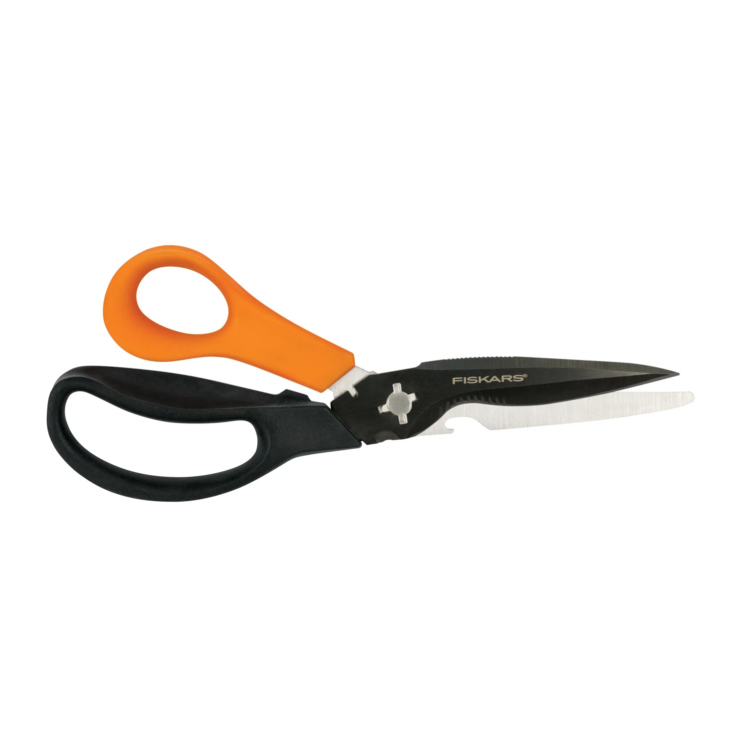Utensile da taglio Fiskars t.b.t. con manico nero e arancione.
