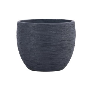 Vaso decorativo grigio scuro con texture orizzontale.