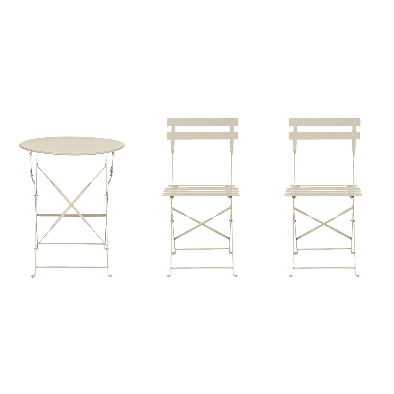 Set bistro AUSTIN beige, pieghevole in acciaio per terrazza e giardino.