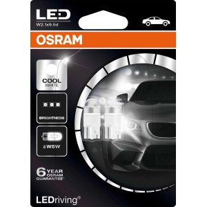 Lampadina OSRAM LED W2.1x9.5d per impianto elettrico auto, Cool White, confezione da 2.