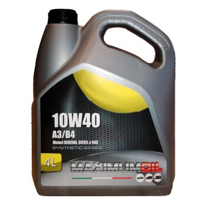 Tanica grigia da 4L di olio motore 10W40 di Maximum Oil.