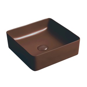 Lavabo da appoggio quadrato marrone t.b.t. per bagni moderni.