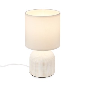 Lampada da tavolo bianca Brilo Ino con base in ceramica e paralume in tessuto, Ø 18 cm.