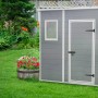 Casetta da giardino in plastica Keter antracite, 3,06 m², con finestra e porta in giardino.