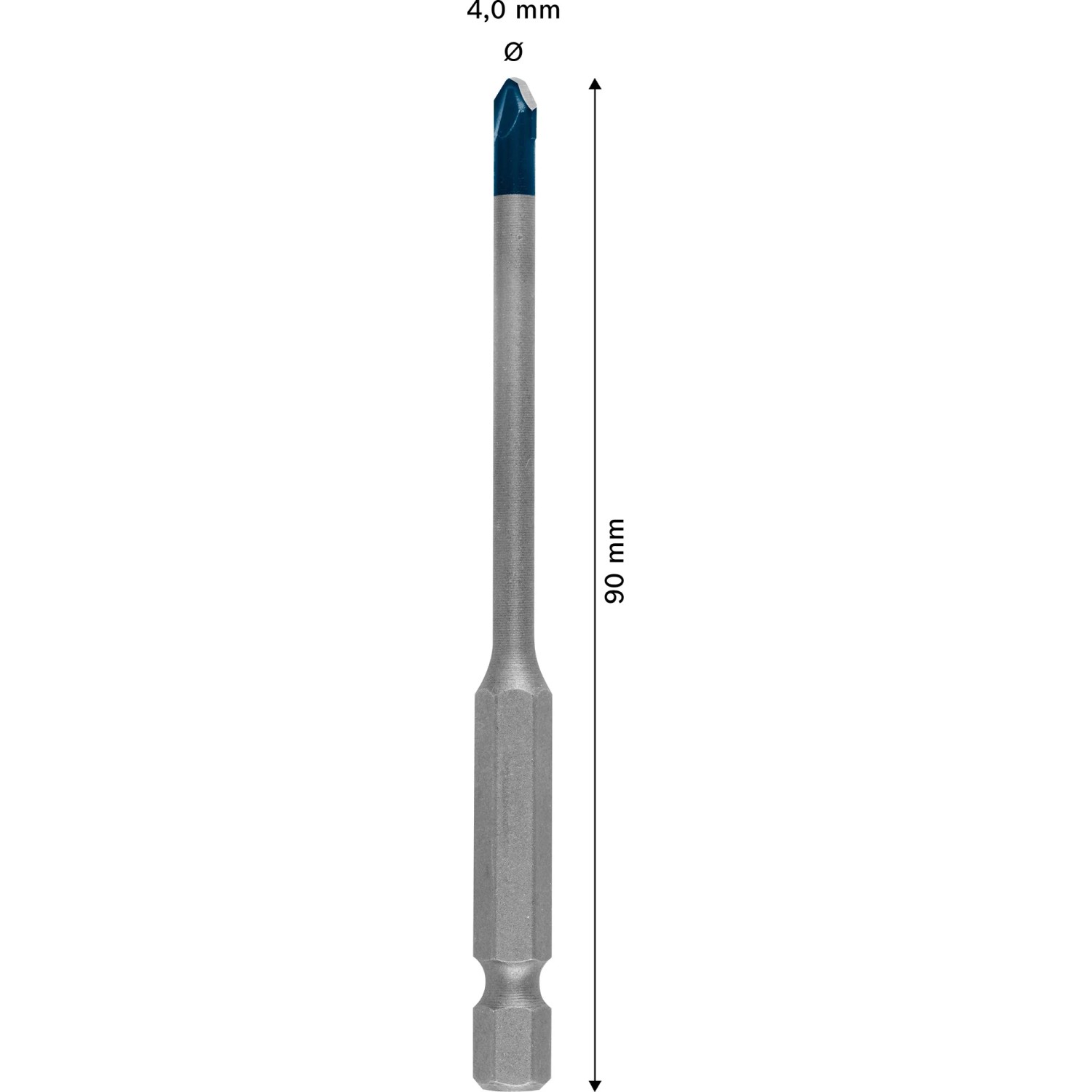 Punta per ceramica dura Bosch Expert Hex-9, Ø 4 mm, per piastrelle. Punta in metallo duro con codolo esagonale.