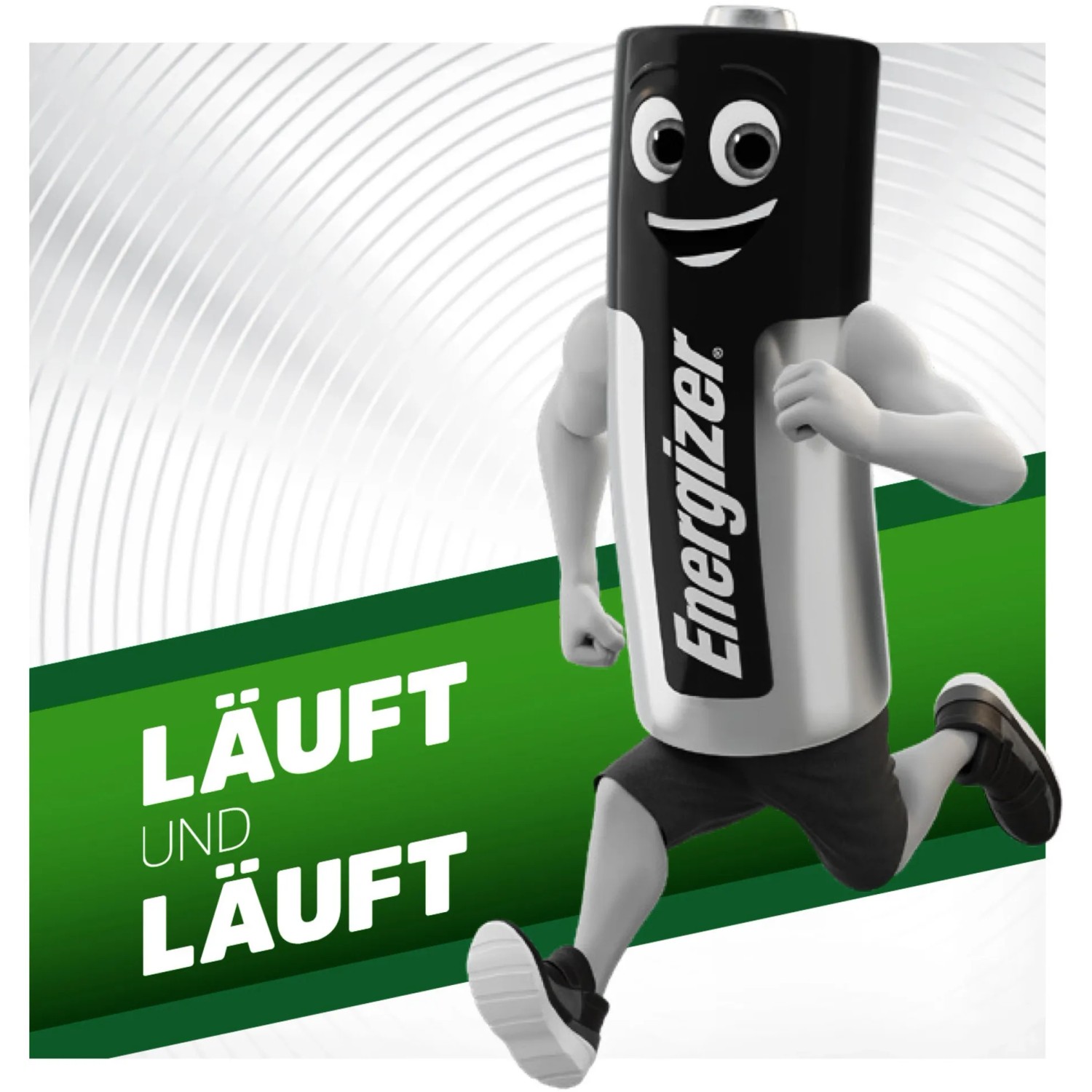 Batteria Energizer Power Plus AA come personaggio dei cartoni animati che corre.