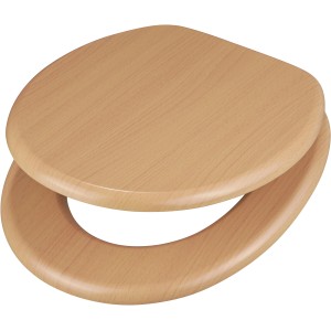 Sedile WC baliv Moros in MDF con anima in legno di faggio chiaro. Copriwater effetto legno.