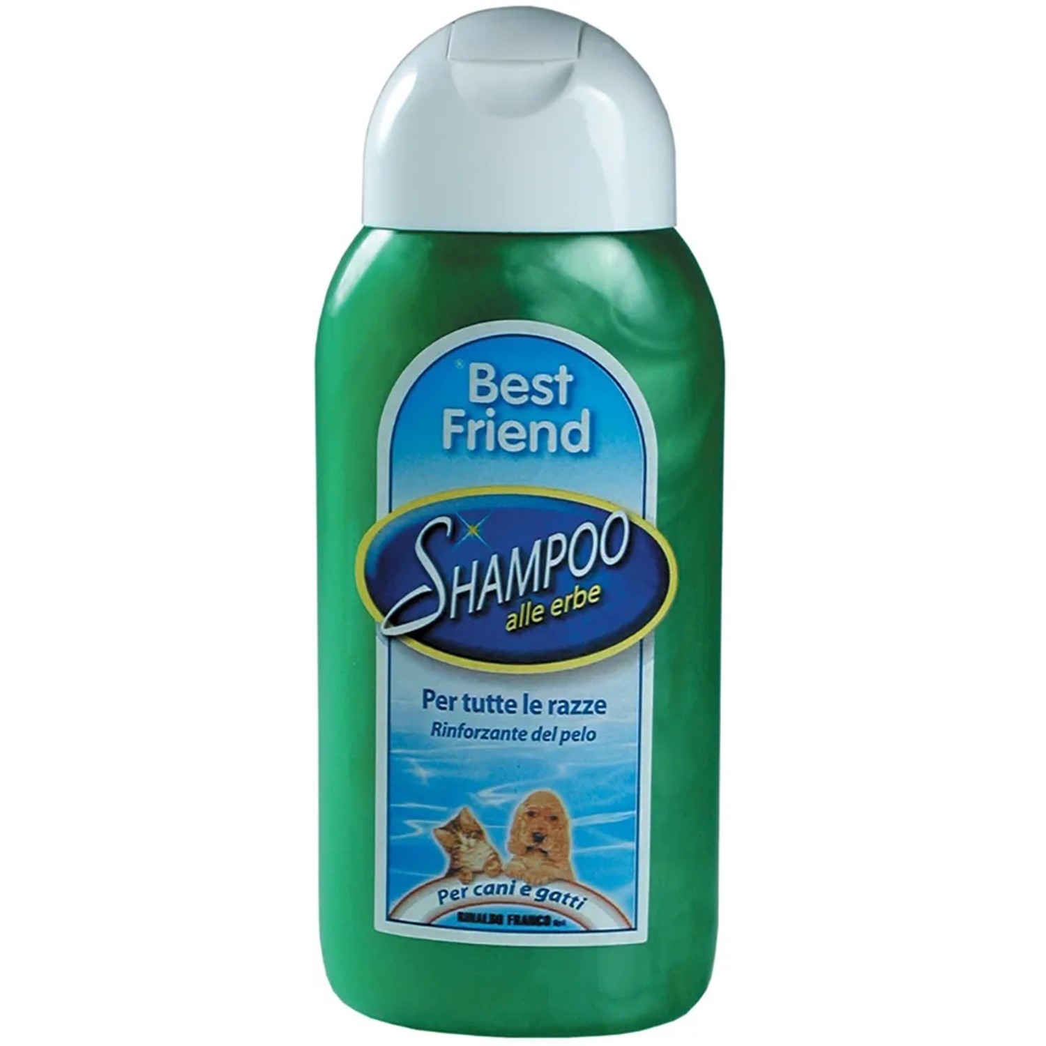 Flacone verde di Shampoo alle Erbe Best Friend per cani e gatti.