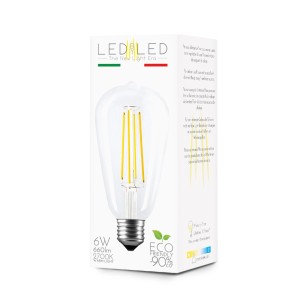 Lampadina LED E27 a forma di pera, 6W, bianco caldo, nella confezione. Ideale per illuminazione d'atmosfera.