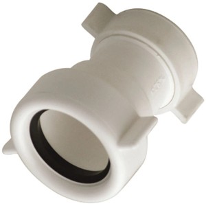 Connettore per rubinetto a sfera t.b.t. in plastica bianca.