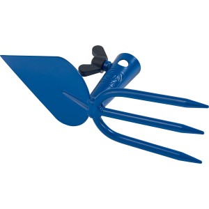 Zappa da giardino zzzLUX blu a forma di cuore con 3 denti e sistema a vite per la lavorazione del terreno.