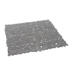 Tappetino doccia grigio con design a ciottoli, accessorio per doccia.