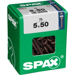 Viti per legno SPAX 5x50, marroni, in scatola verde con finestra.
