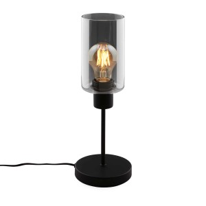 Lampada da tavolo Brilo Fumi con vetro fumé e attacco E27, struttura in metallo nero.
