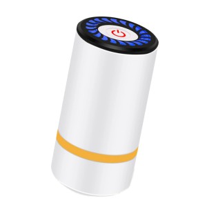 Accessorio t.b.t.: Oggetto cilindrico bianco con luce blu e striscia arancione.