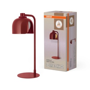 Lampada da scrivania rossa Osram Corolle. Design moderno con base e paralume rotondi.
