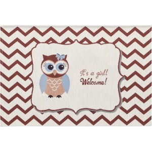 Tappeto per bambini t.b.t. con gufo e motivo a chevron.
