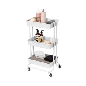 Carrello in plastica 3 ripiani Grena con ruote bianco 43x36x76H cm