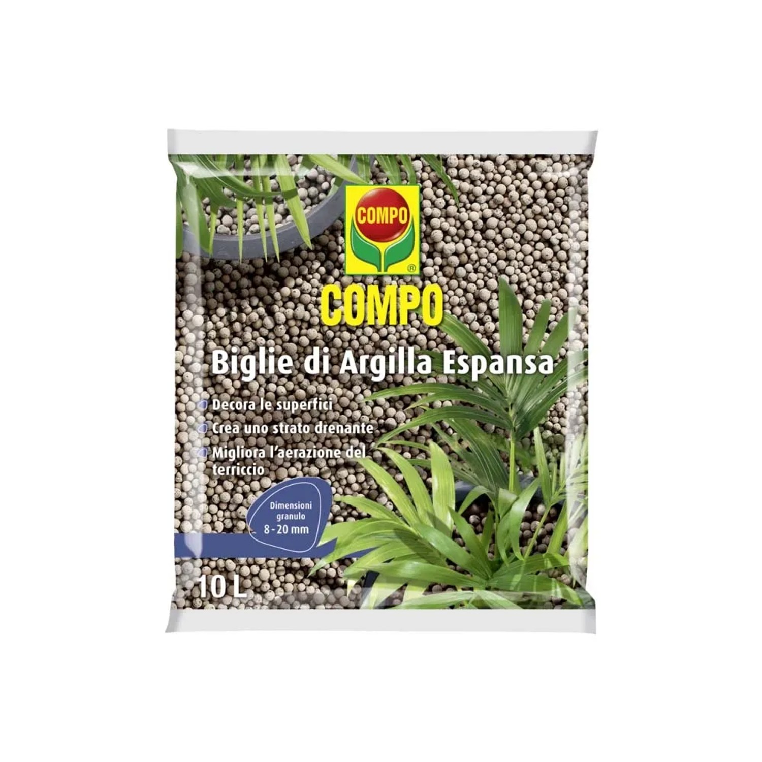 COMPO Argilla Espansa, sacco da 10L, additivo per terricci per un migliore drenaggio e aerazione.