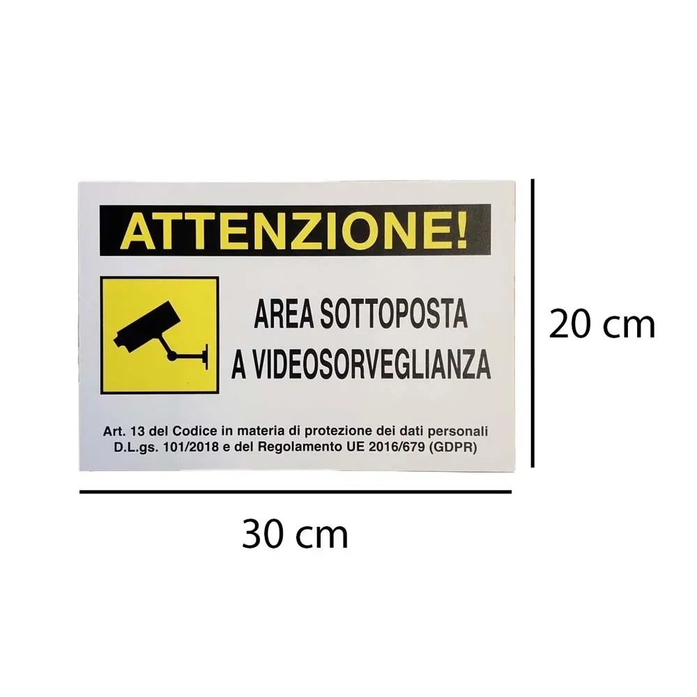 Kit 3 Cartelli Adesivi PVC Attenzione Area Videosorvegliata – Diametro 12,5 Cm, Rispettano Le Normative, Per Esterno E Interno