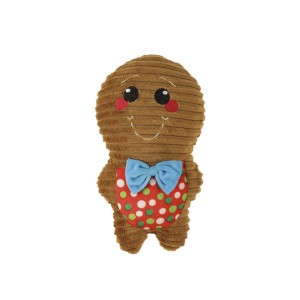 Peluche marrone t.b.t. per cani a forma di omino di pan di zenzero con papillon e tasca a pois.